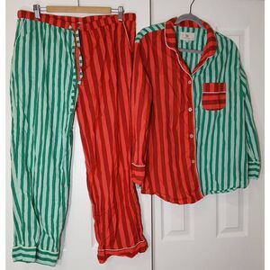 Print fresh womens xl luxury pajama shirt pants set organic cotton green